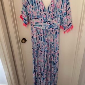 Pink and Blue Lilly Pulitzer Maxi Dress Colorful Maxi Dress with Tassels